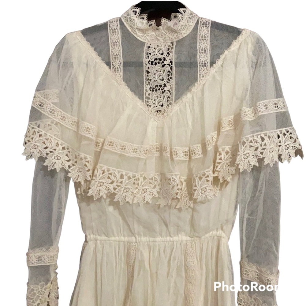 Vintage Prairie Wedding Dress Lace Cyreld Paris Parisian Handmade 50's-70’s - Picture 3 of 17